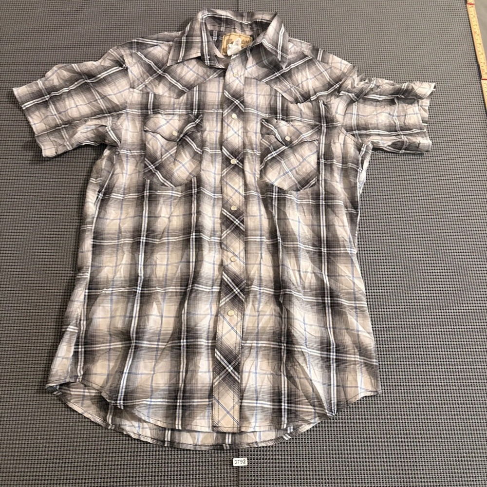 Wrangler Mens Western Shirt Short Sleeve Plaid Pearl Snap Gray WM226GY Size M